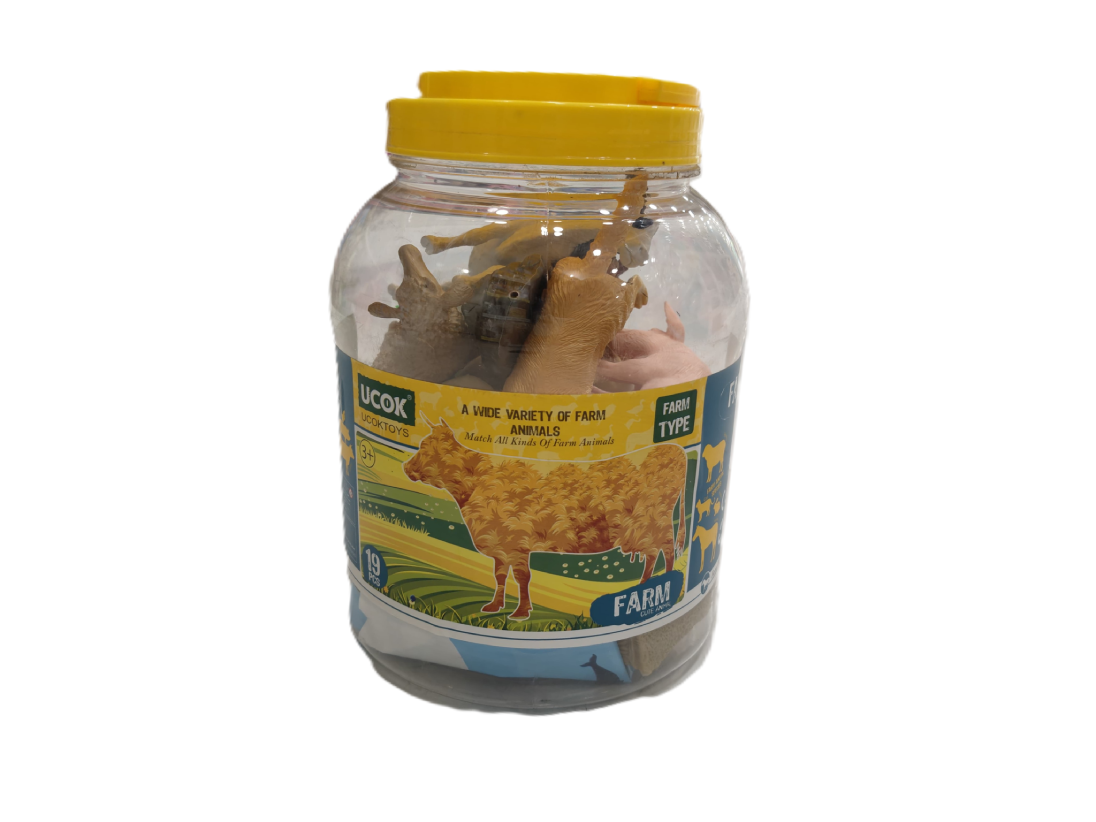 Ucok Toys Farm Animal World Playset - 19 Pieces with Farm Accessories, Trees & World Map | Educational Animal Figurines for Kids 3+ Years