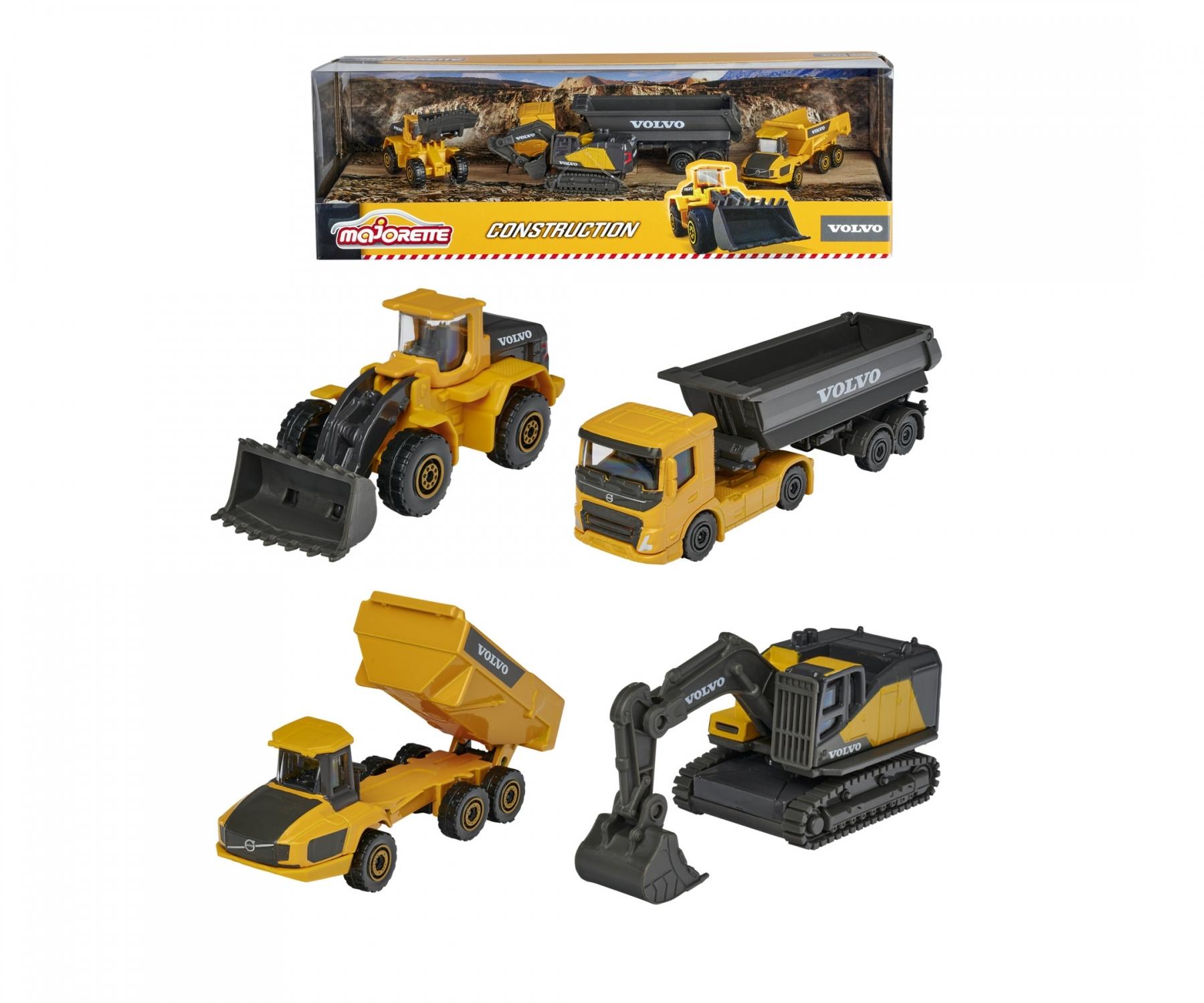 Majorette Volvo Construction 4-Piece Gift Pack – Officially Licensed Volvo Die-Cast Metal Vehicles – Excavator, Wheel Loader, Dump Truck & Hauler – Movable Parts – Freewheel Action – Kids 3+ & Collectors