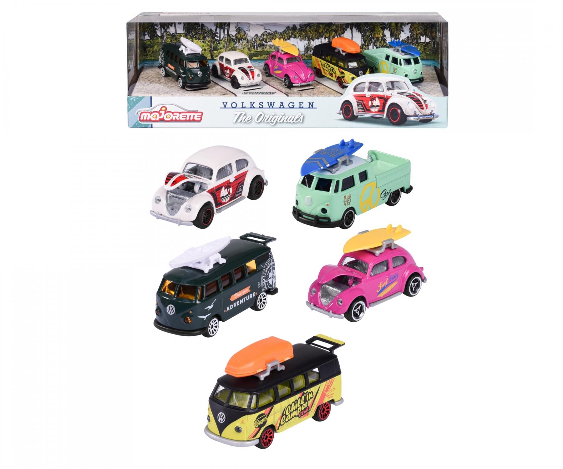 Majorette Volkswagen The Originals 5 Pieces Pack – 1:64 Scale Die-Cast Car Set | Includes Volkswagen Beetle, Volkswagen T1, and 2 Exclusive Models | Classic VW Collector’s Gift Set – 7.5 cm Metal Toy Cars for Kids 3+ Years