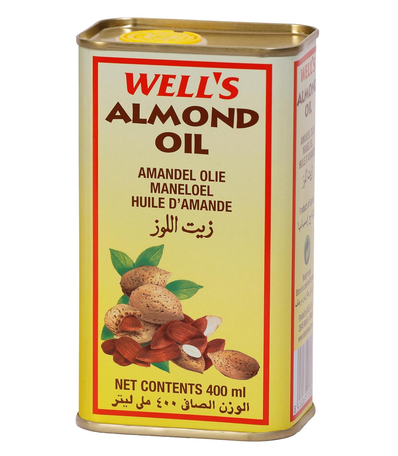 Well's Almond Oil 400ml - 100% Pure and Cold-Pressed Sweet Almond Oil Packed and Imported from Spain | Ideal for Skin, Hair, and Baby Massage | Nutrient-Rich and Vitamin E Enriched