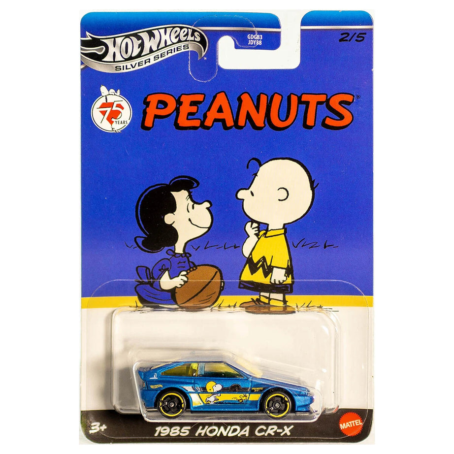 Hot Wheels Silver Series 1985 Honda CR-X | Peanuts 75th Anniversary Edition (2/5) | 1:64 Scale Die-Cast Car with Charlie Brown & Lucy Graphics