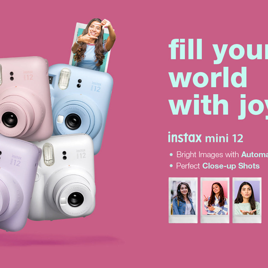 Fujifilm Instax Mini 12 Moments Forever Box Set – Instant Camera with 20 Glossy Films, Selfie Mirror, Close-Up Lens & Accessories | Includes Bunting & Carry Case | Perfect Gift for Capturing Memories