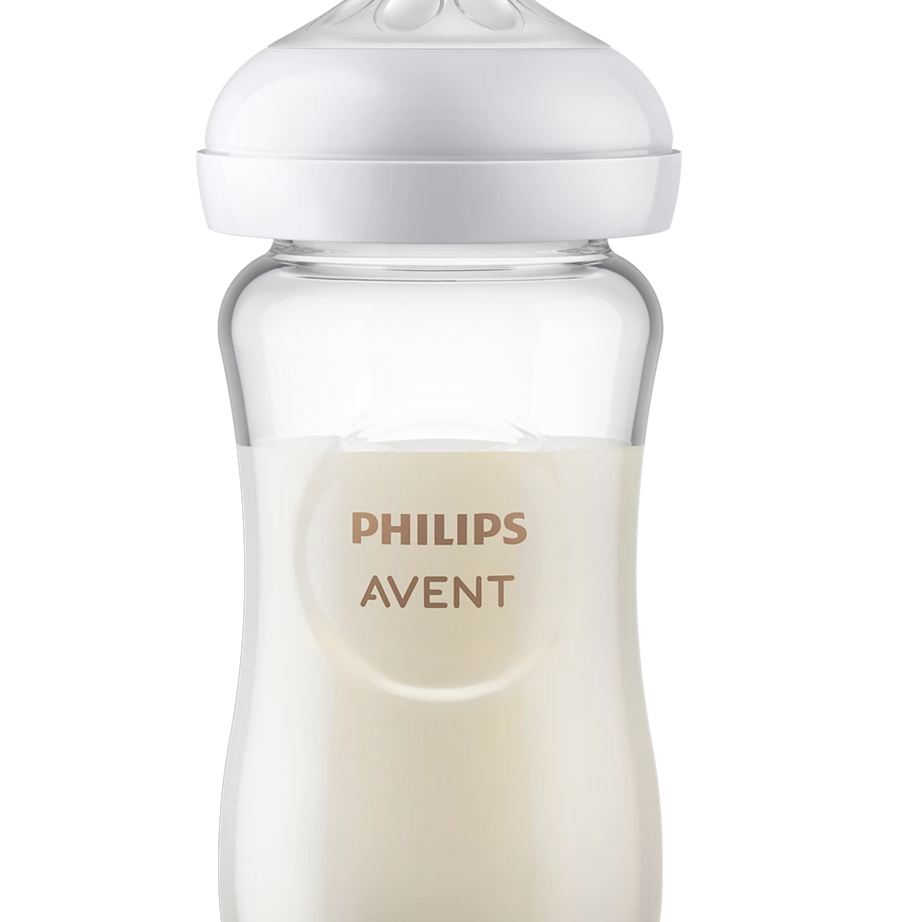 Philips Avent Glass Natural Baby Bottle (240ml, 3-Pack) | Natural Response Nipple with Anti-Colic Valve (Flow 3, 1m+) | Premium BPA-Free Borosilicate Glass