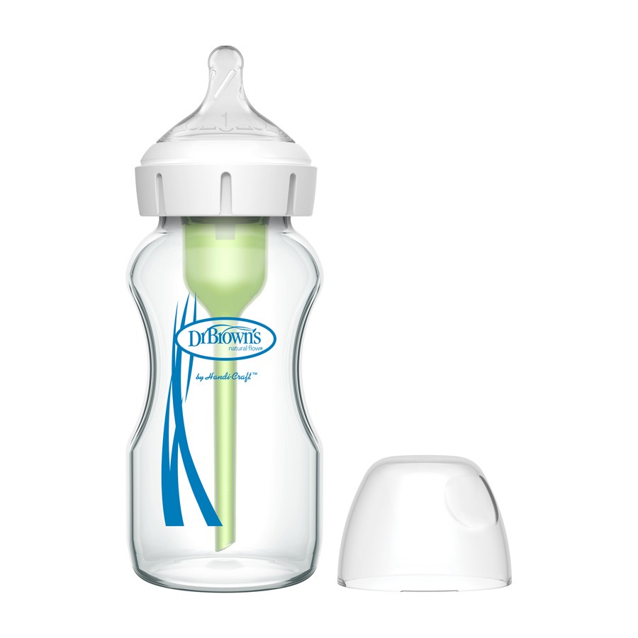 Dr. Brown's Natural Flow Options+ Anti-Colic Glass Baby Bottle - 270ml, Wide-Neck, BPA-Free, Reduces Colic, Gas, & Spit-Up - MINIMEE KIDS