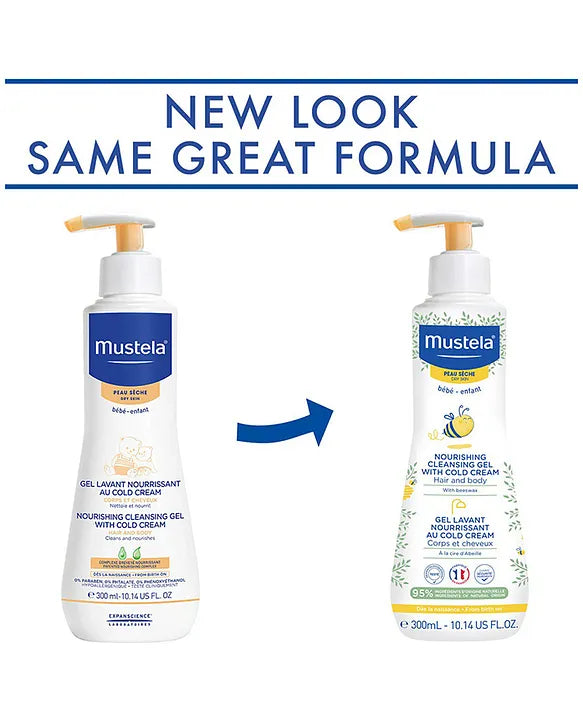 Mustela Nourishing Cleansing Gel with Cold Cream for Hair & Body - Organic Beeswax | 300ml | Made in France - MINIMEE KIDS