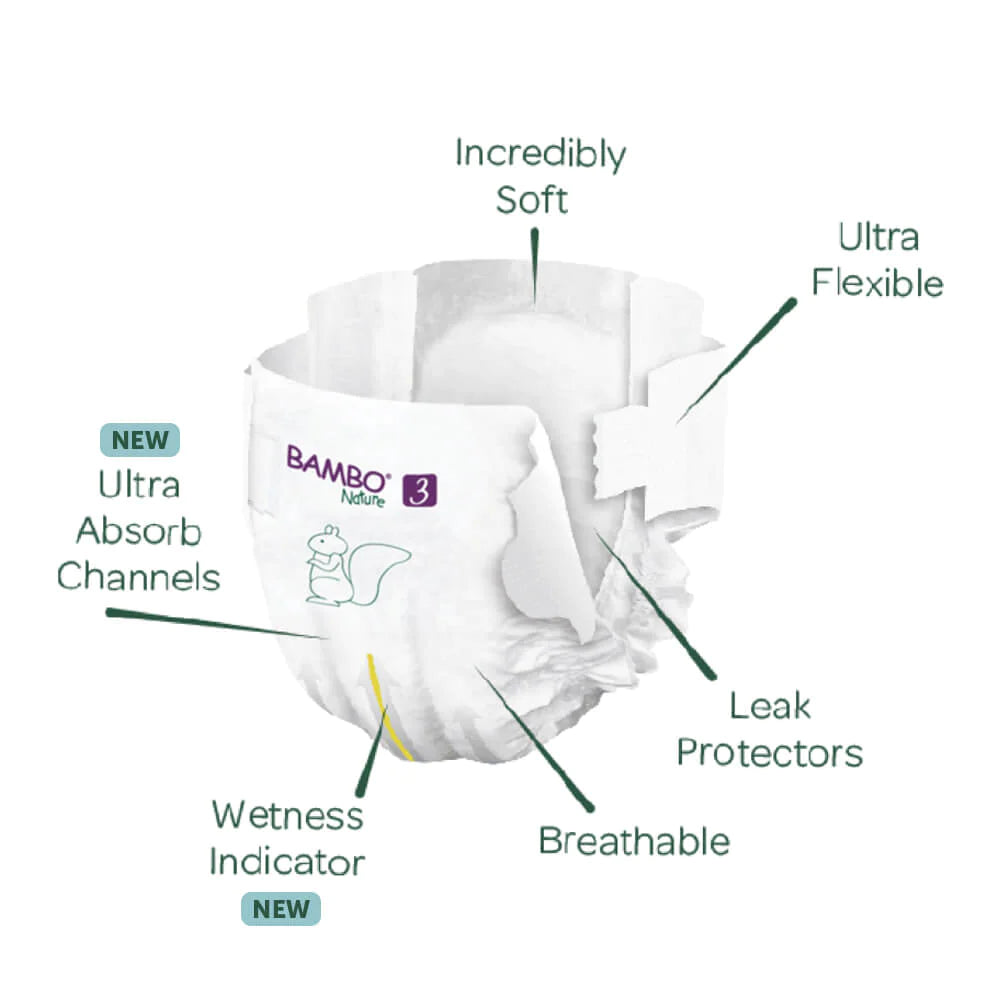 Bambo Nature Tape Style Diapers 3 - Medium 4-8 kg (Pack of 28) | Skin-Friendly & Eco-Friendly Diapers for Boys and Girls - MINIMEE KIDS