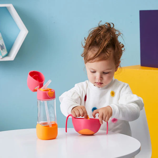 B.Box Tritan Straw Drink bottle - Strawberry Shake Pink Orange - 450ml - MINIMEE KIDS