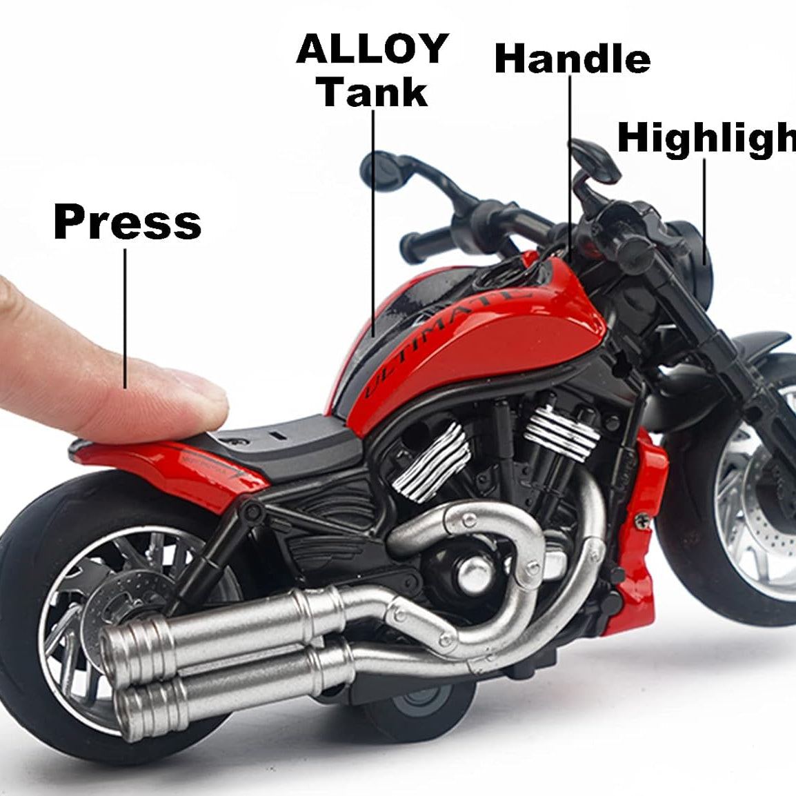 Alloy Motorcycle Harley Davidson Simulation Model Vehicle with Music & Light | Pull Back Motorcycles Toy, Gift for Boys Kids Age 3+ Years Old - Red