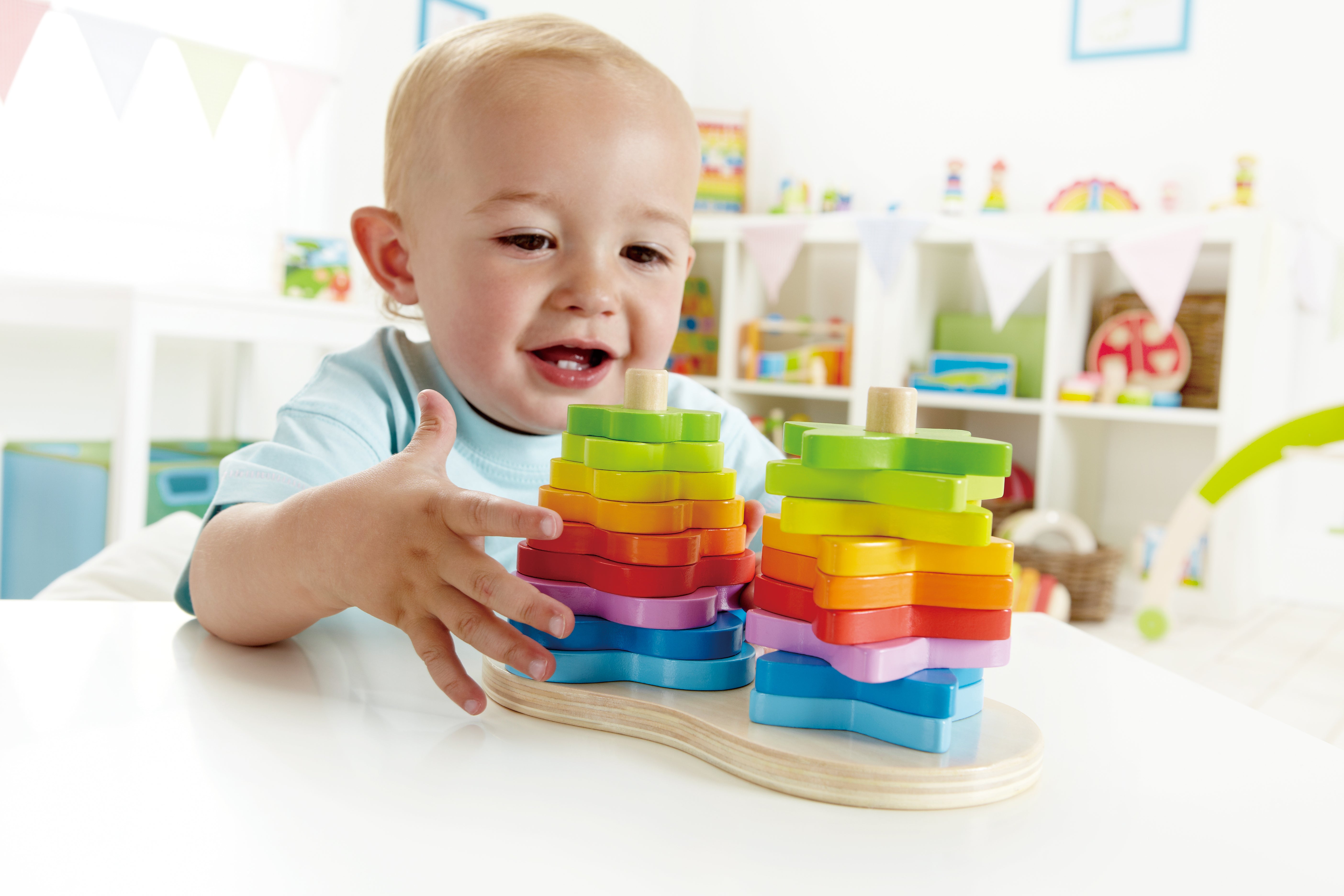 Hape Double Rainbow Stacker Wooden Toy | Vibrant 19-Piece Building Set for Toddlers Aged 12 Months+