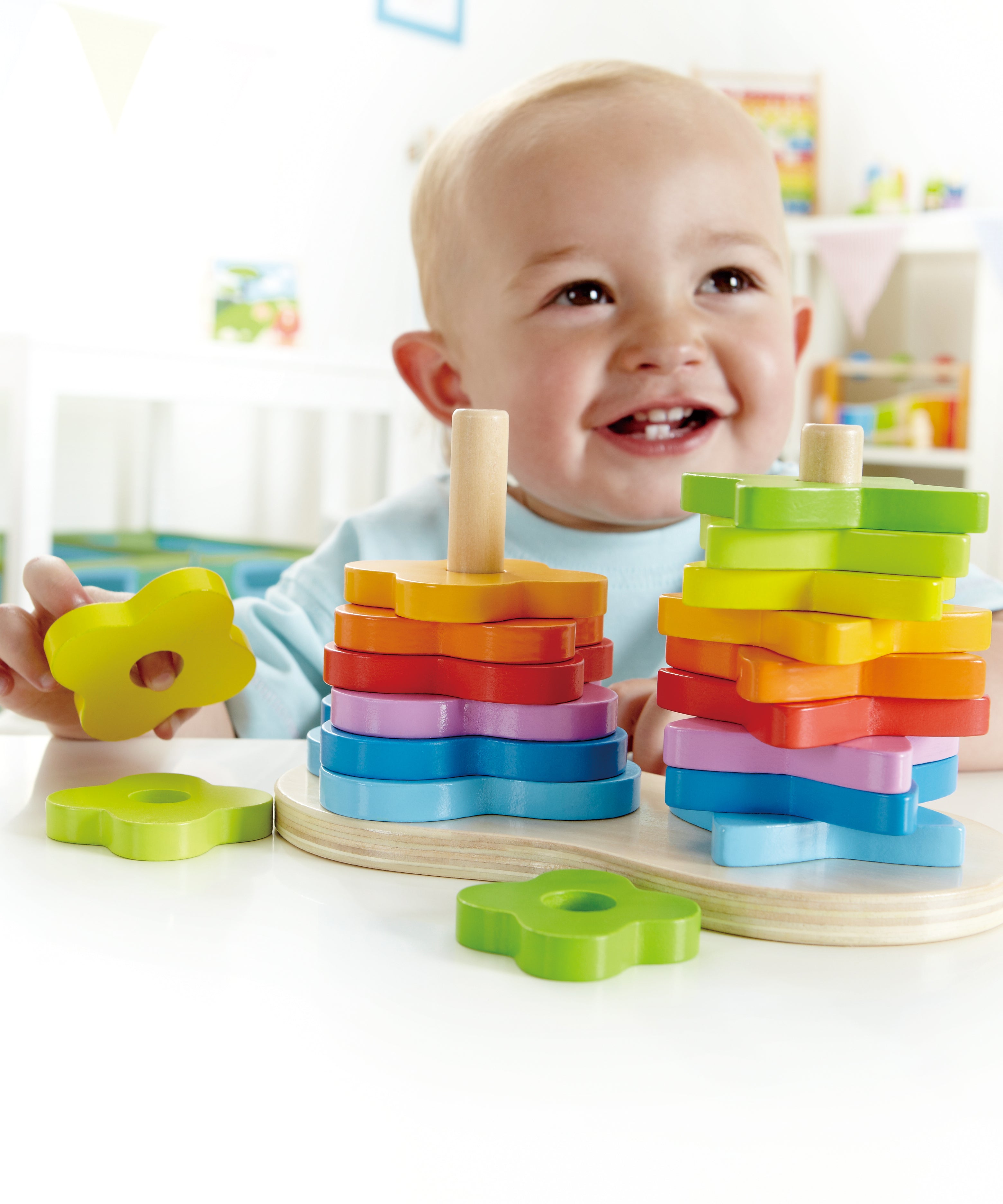 Hape Double Rainbow Stacker Wooden Toy | Vibrant 19-Piece Building Set for Toddlers Aged 12 Months+