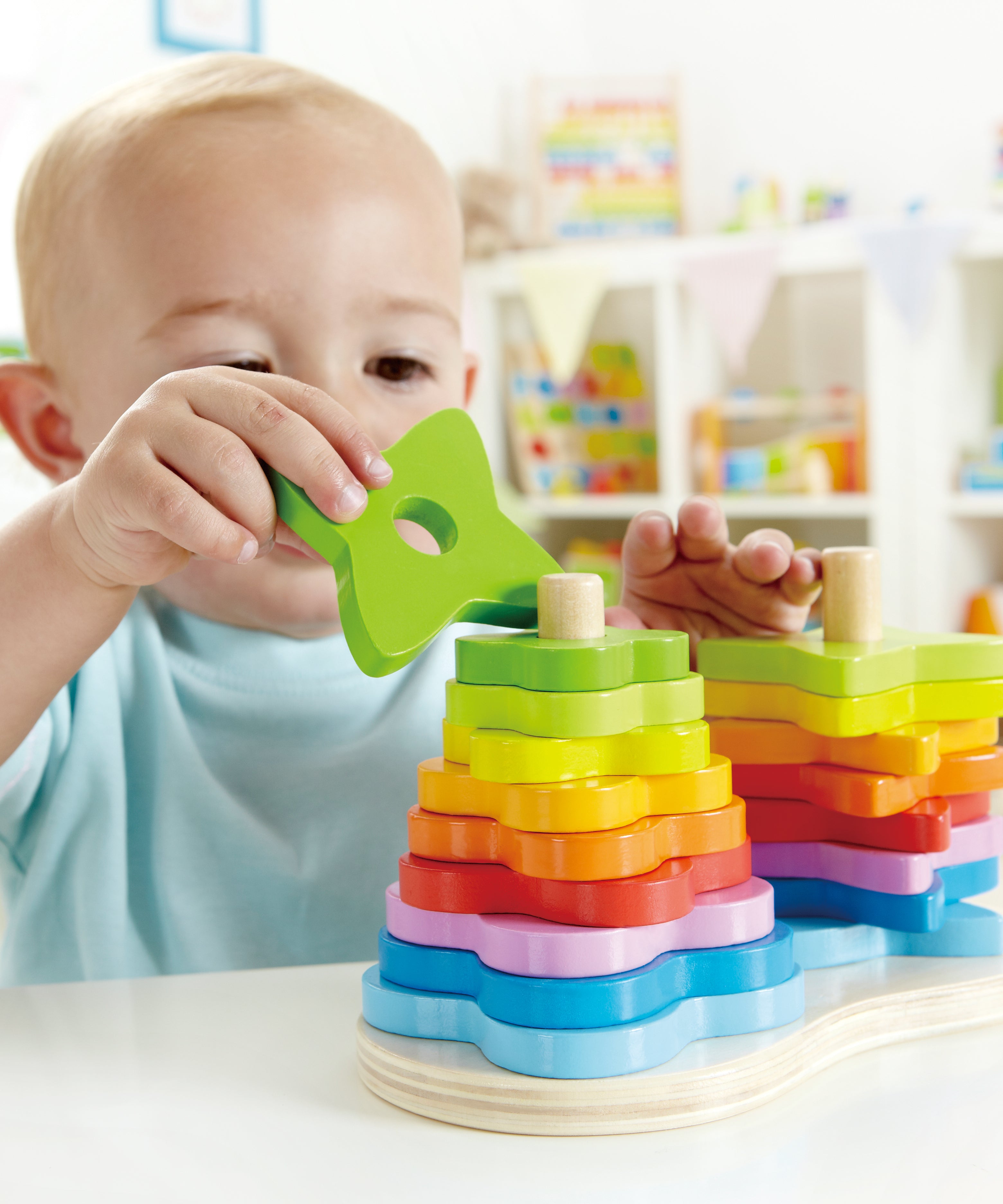 Hape Double Rainbow Stacker Wooden Toy | Vibrant 19-Piece Building Set for Toddlers Aged 12 Months+