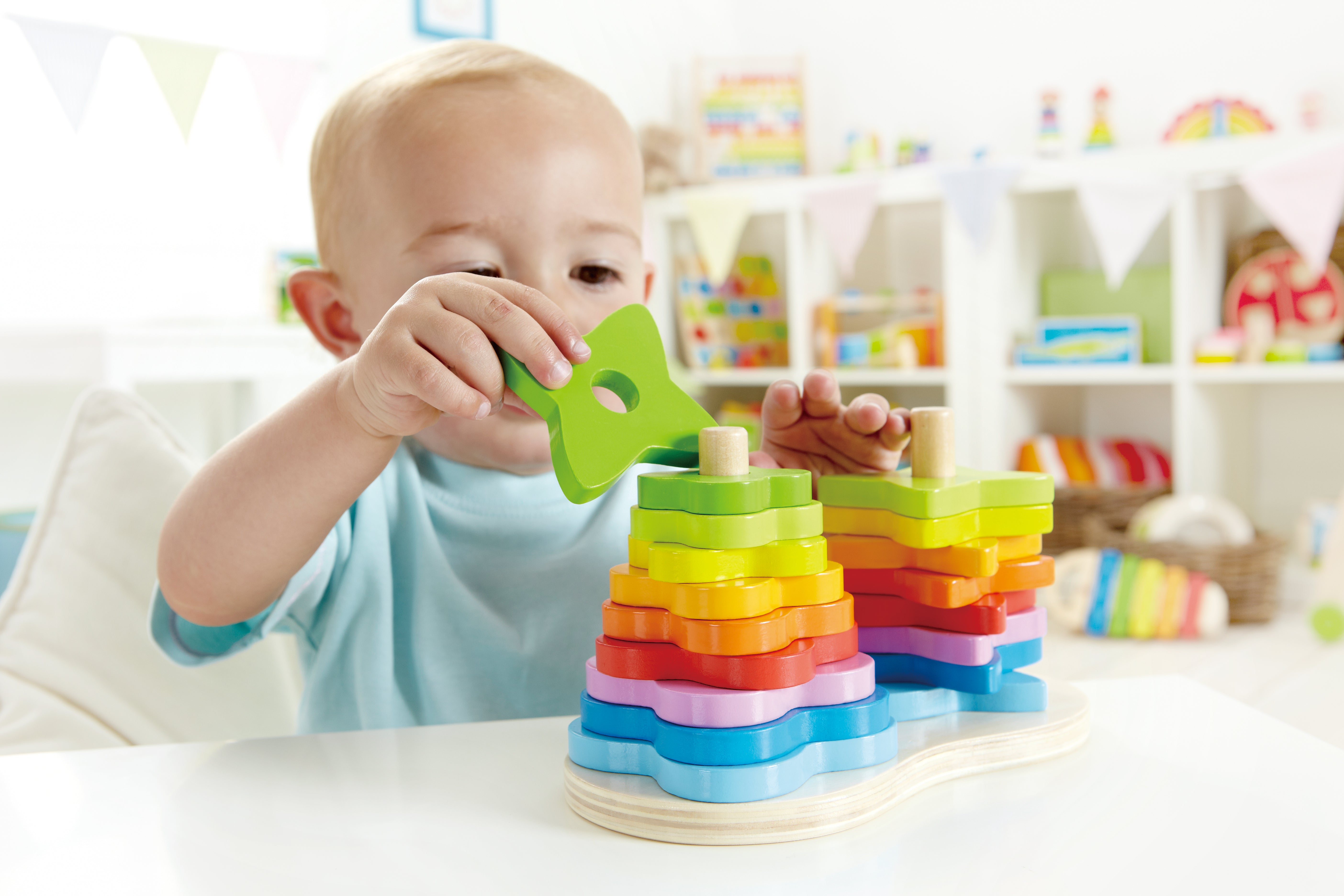 Hape Double Rainbow Stacker Wooden Toy | Vibrant 19-Piece Building Set for Toddlers Aged 12 Months+