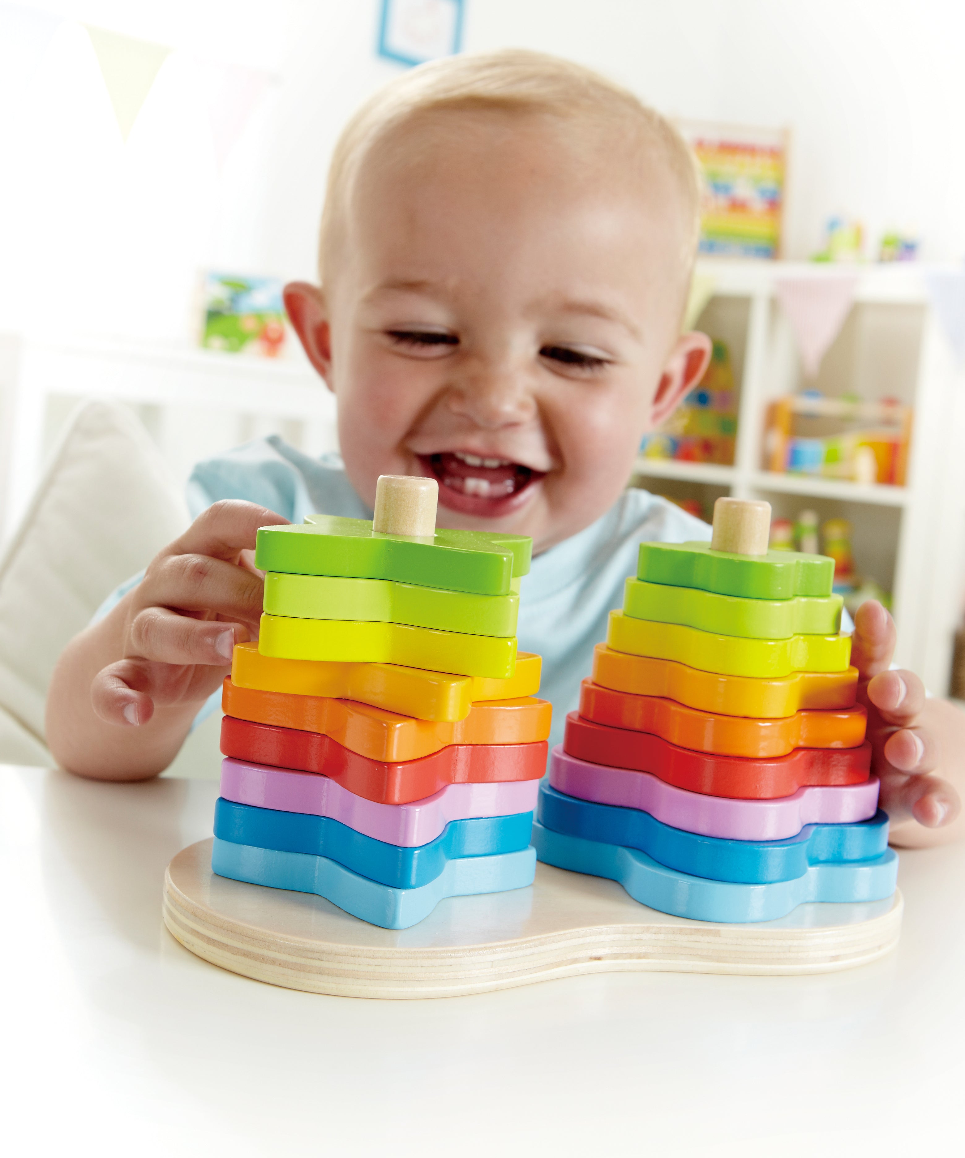 Hape Double Rainbow Stacker Wooden Toy | Vibrant 19-Piece Building Set for Toddlers Aged 12 Months+