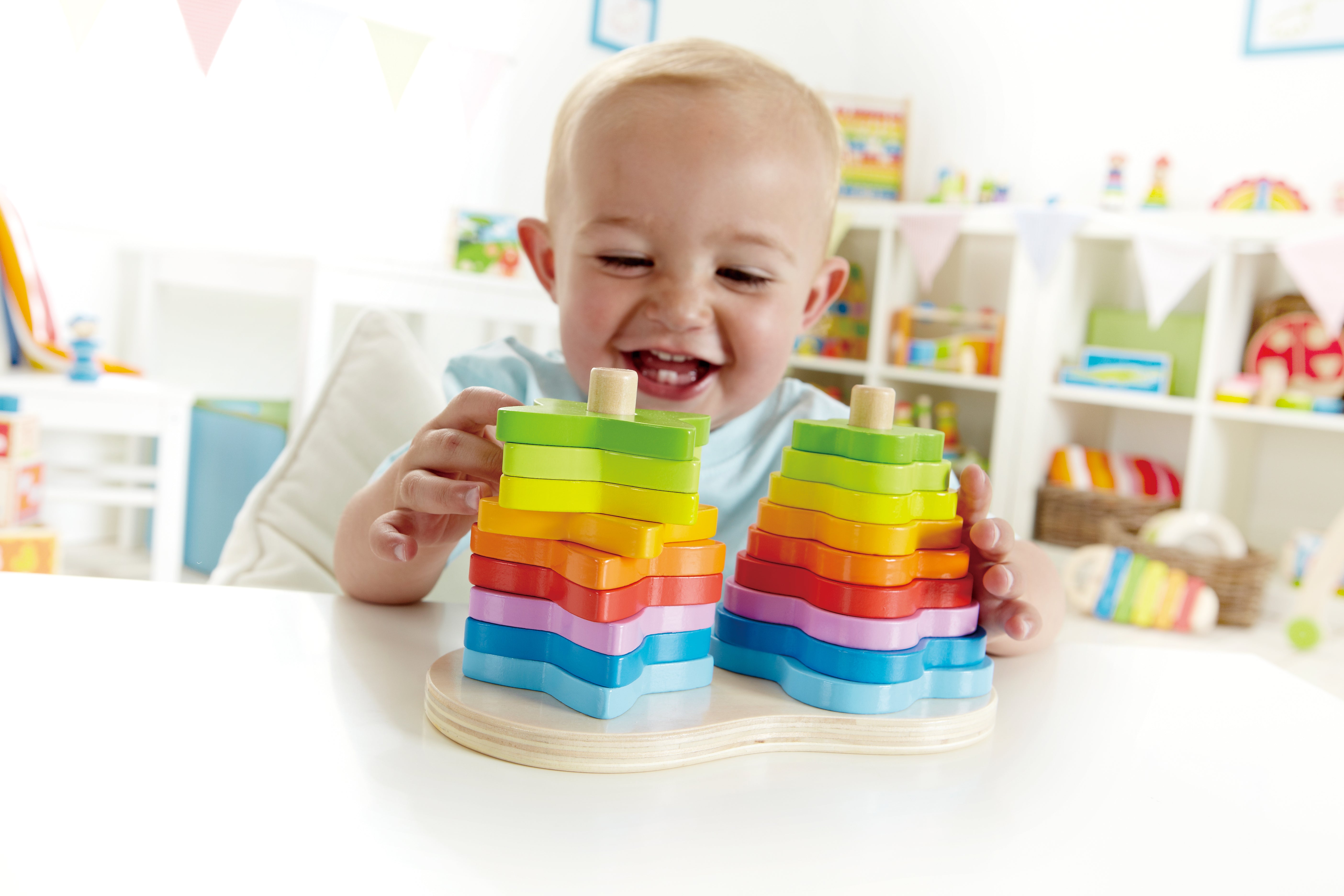 Hape Double Rainbow Stacker Wooden Toy | Vibrant 19-Piece Building Set for Toddlers Aged 12 Months+