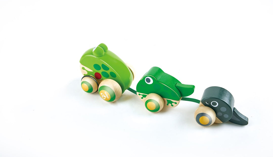 Hape Pull-Along Frog Family – Fun Wooden Toy with Frog Life Cycle for Toddlers to Explore Nature, Movement, and Early Learning