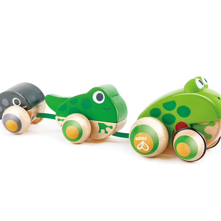 Hape Pull-Along Frog Family – Fun Wooden Toy with Frog Life Cycle for Toddlers to Explore Nature, Movement, and Early Learning