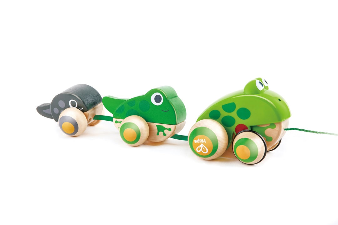 Hape Pull-Along Frog Family – Fun Wooden Toy with Frog Life Cycle for Toddlers to Explore Nature, Movement, and Early Learning