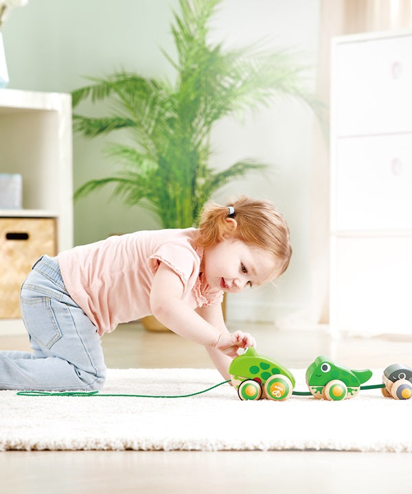 Hape Pull-Along Frog Family – Fun Wooden Toy with Frog Life Cycle for Toddlers to Explore Nature, Movement, and Early Learning