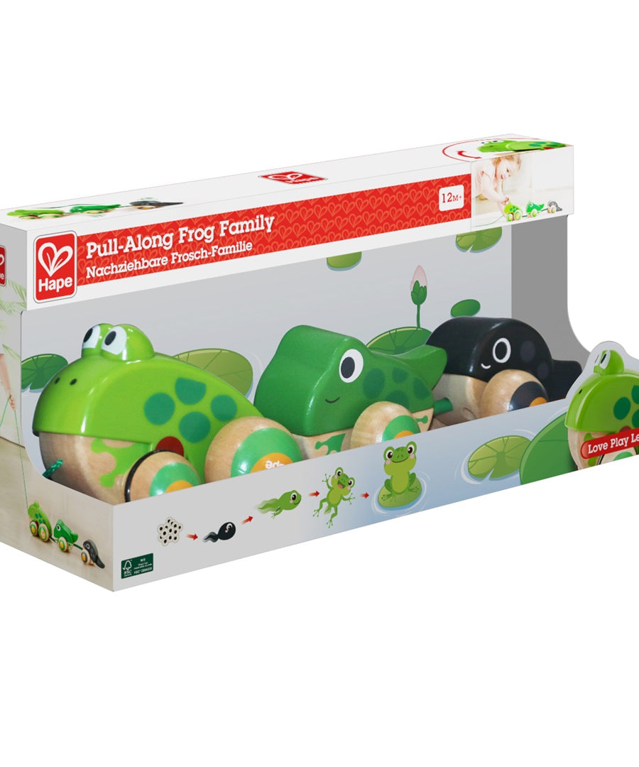 Hape Pull-Along Frog Family – Fun Wooden Toy with Frog Life Cycle for Toddlers to Explore Nature, Movement, and Early Learning