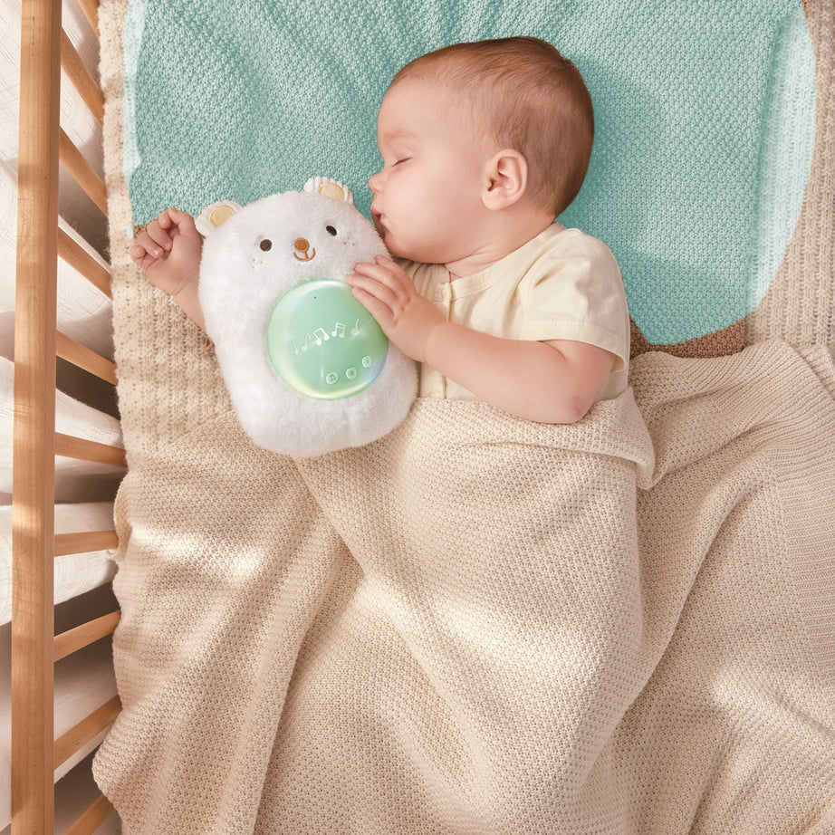Hape Portable Baby White Noise Sound Machine My Music Pal - Huggy Bobo | White Noise, Personalized Recording, Lullabies & Plush Toy | Newborn Sleep Aid with Soft Night Light