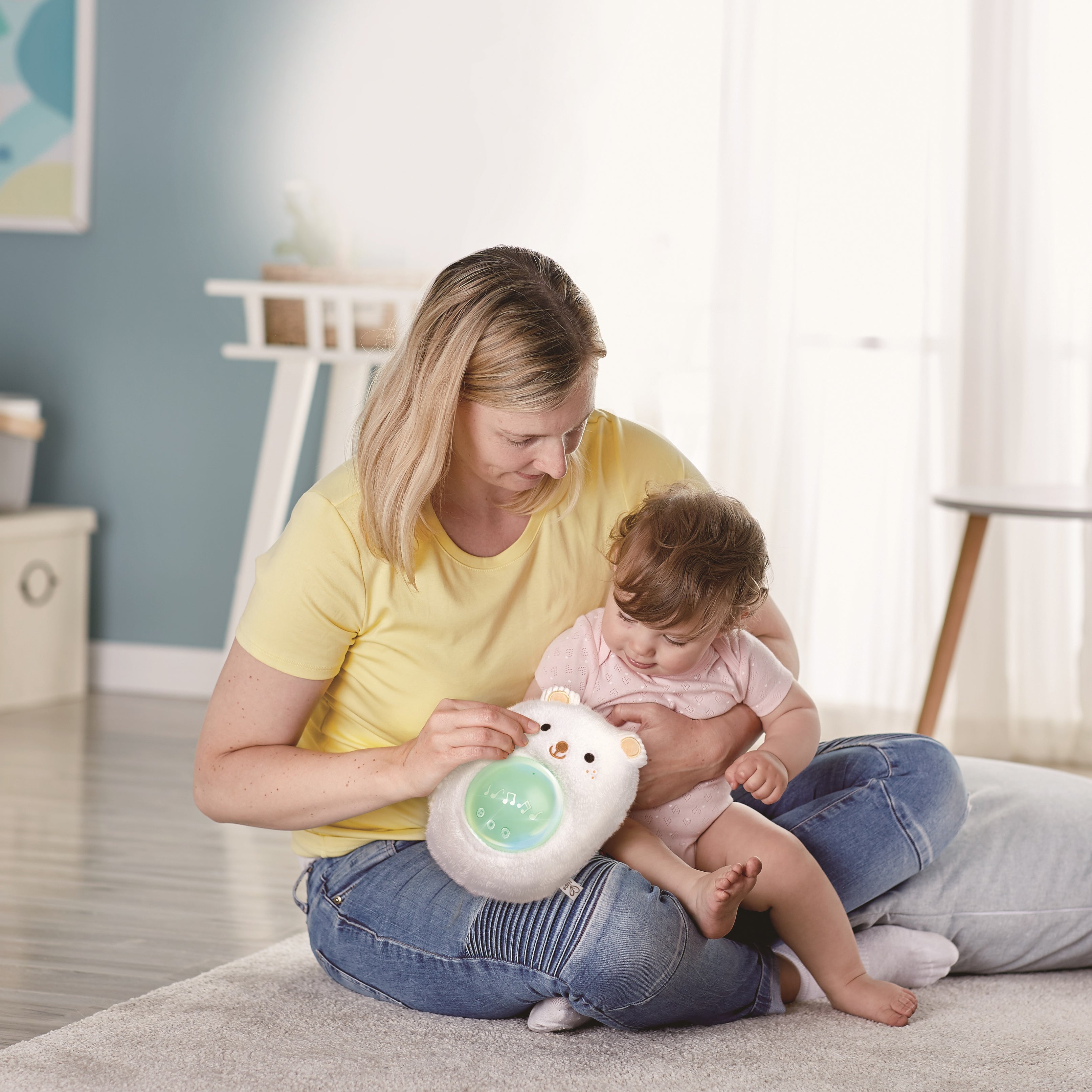 Hape Portable Baby White Noise Sound Machine My Music Pal - Huggy Bobo | White Noise, Personalized Recording, Lullabies & Plush Toy | Newborn Sleep Aid with Soft Night Light