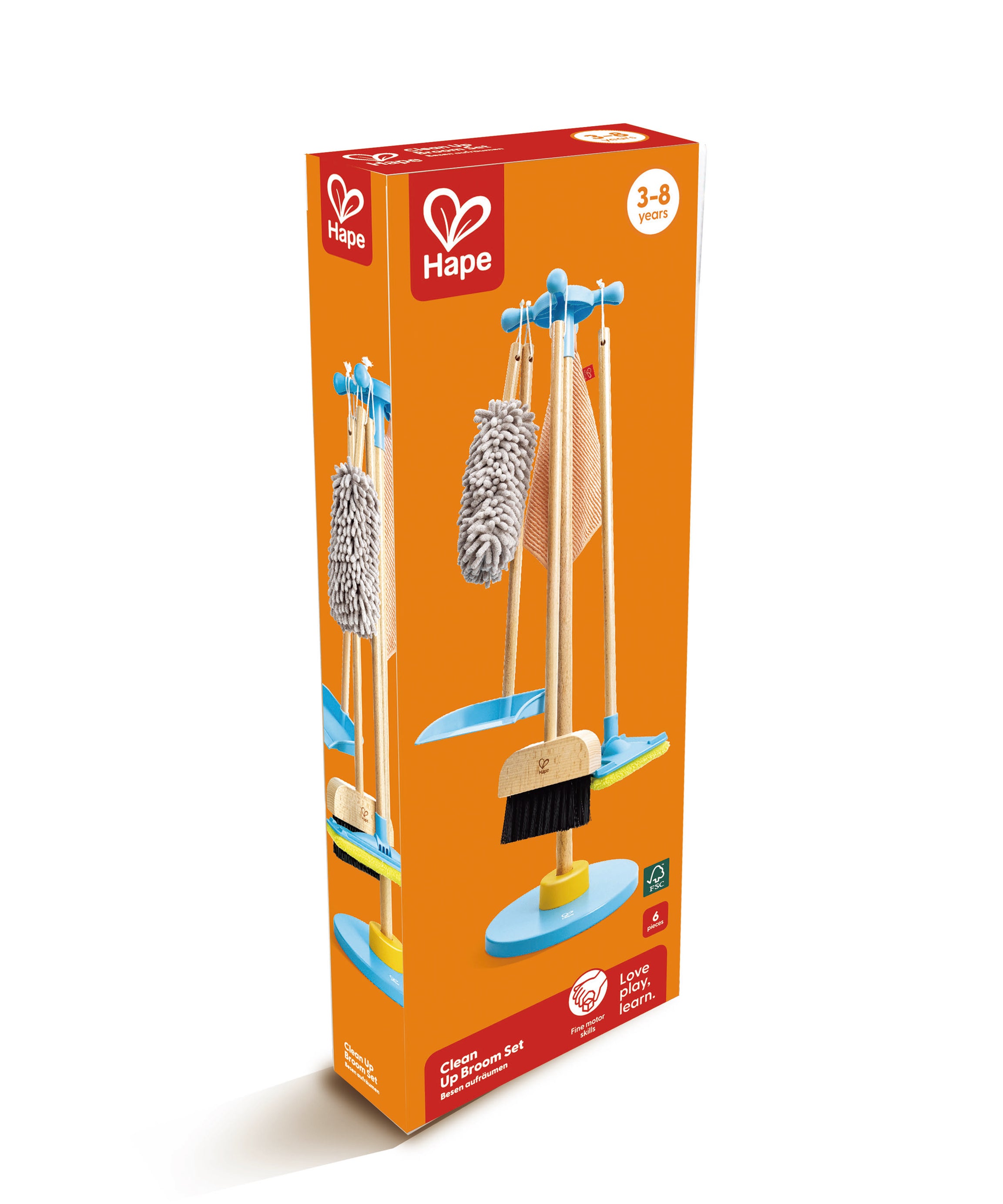 Hape Clean Up Broom Set - 6-Piece Pretend Cleaning Kit for Kids Aged 3–8 | Realistic Mop, Broom, Dustpan & More for Role Play Fun & Life Skills
