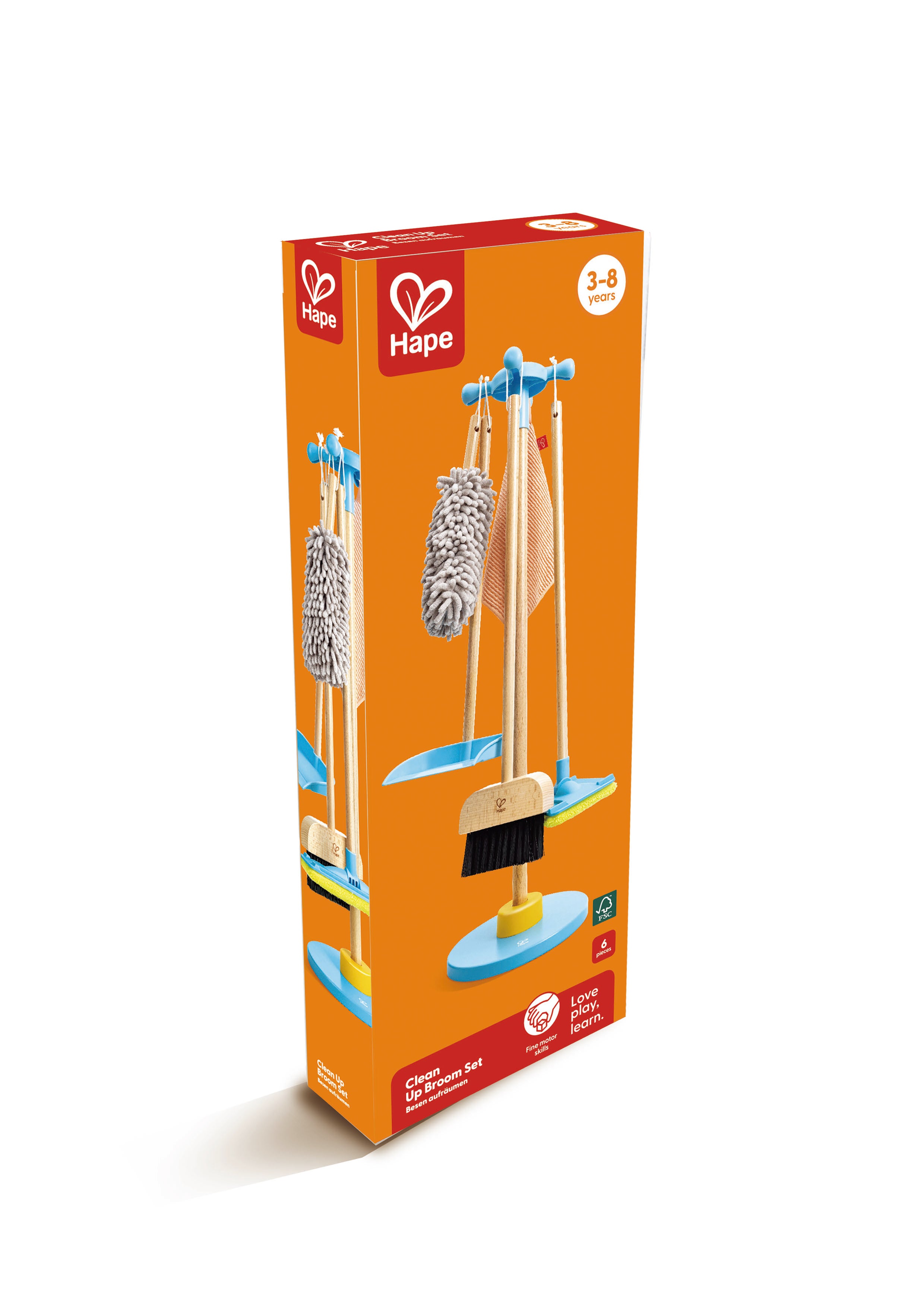 Hape Clean Up Broom Set - 6-Piece Pretend Cleaning Kit for Kids Aged 3–8 | Realistic Mop, Broom, Dustpan & More for Role Play Fun & Life Skills
