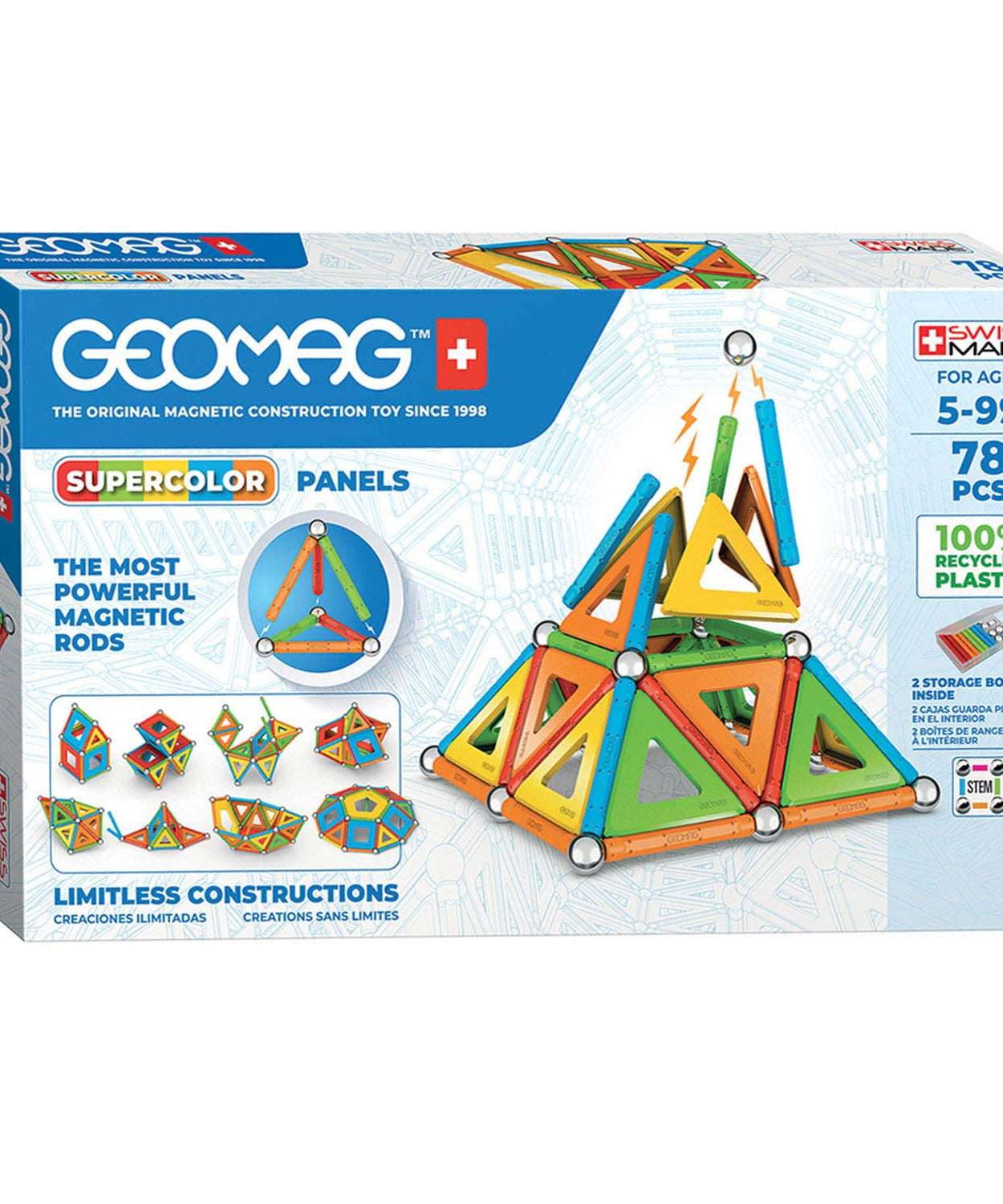 Geomag Super Color Panels The Most Powerful Magnetic Rods 78 Pieces for Ages 5-99 Years - MINIMEE KIDS