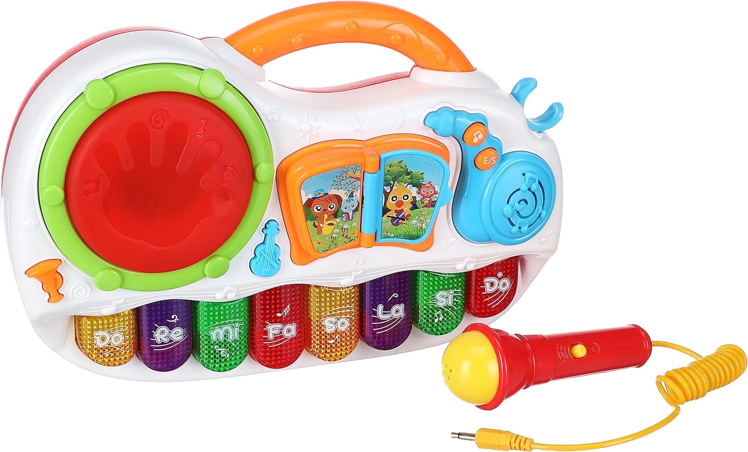 FiveStar Learning Fun Music Piano & Mic with Music & Lights for Kids - Interactive Toy with Sound & Light Effects, Trumpet, Violin, Saxophone Buttons, Drum & Book Features, Sing-Along Microphone - MINIMEE KIDS