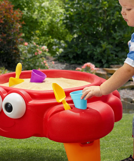 Step2 Crabbie Sand Table for Kids – Outdoor Crab-Themed Sensory Play Table with Lid & Accessories | Holds Up to 25 lbs Sand | Ages 1.5+ Years - MINIMEE KIDS