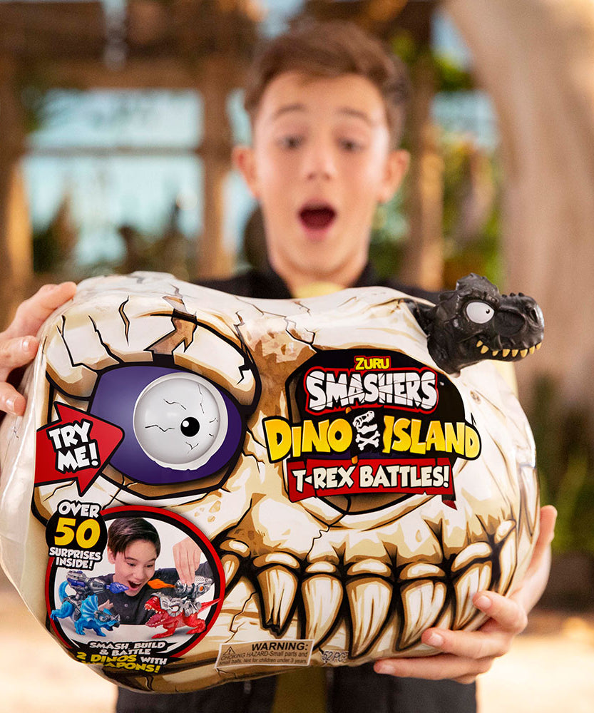 Zuru Smashers Dino Island T-Rex Battles! for 3+ Years | 52 Piece Dino Set | Smash, Build, & Battle with 2 Dinos & Weapons