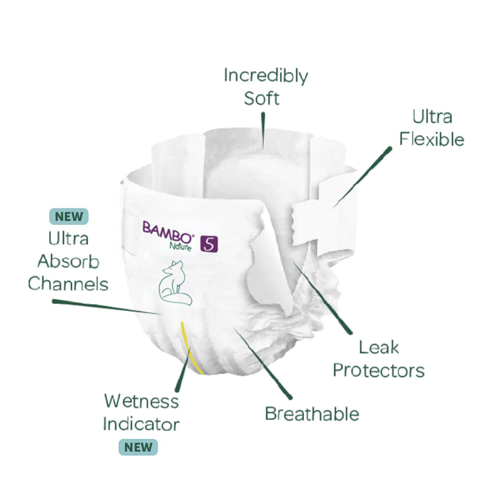 Bambo Nature Tape Style Diapers 5 - XL 12-18 kg Pack of 22 Diapers | Skin-Friendly & Eco-Friendly - MINIMEE KIDS