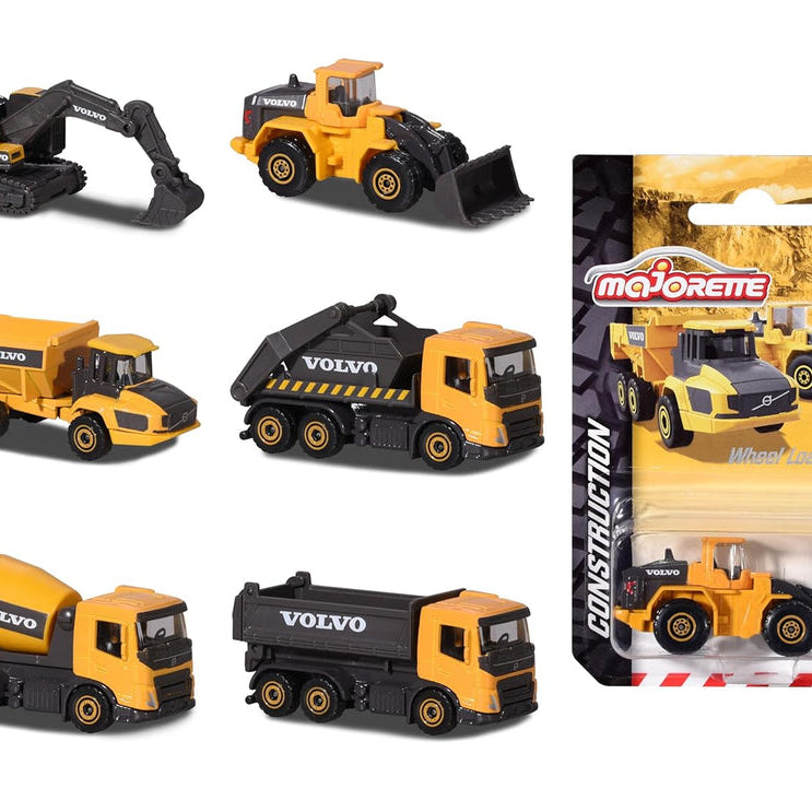 Majorette Volvo Construction Series (6 Assorted Models), Officially Licensed Die-Cast Metal Toy Vehicles with Moving Parts, for Kids and Collectors Aged 3+