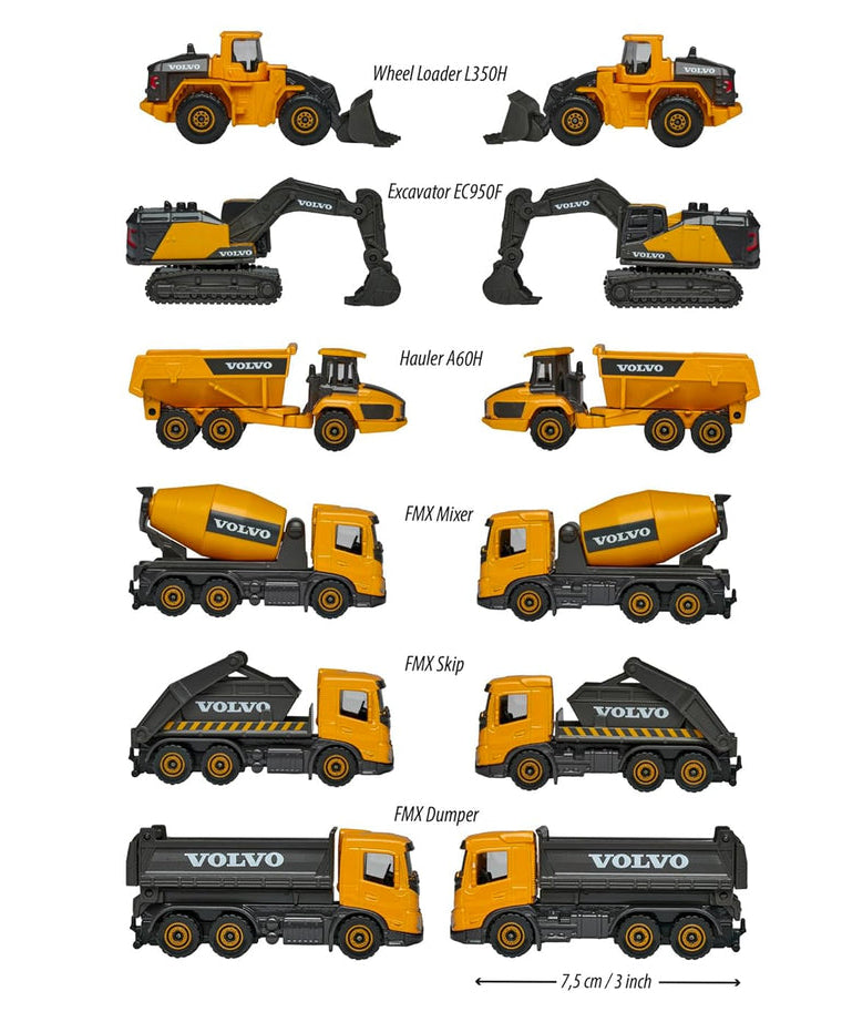 Majorette Volvo Construction Series (6 Assorted Models), Officially Licensed Die-Cast Metal Toy Vehicles with Moving Parts, for Kids and Collectors Aged 3+ - MINIMEE KIDS
