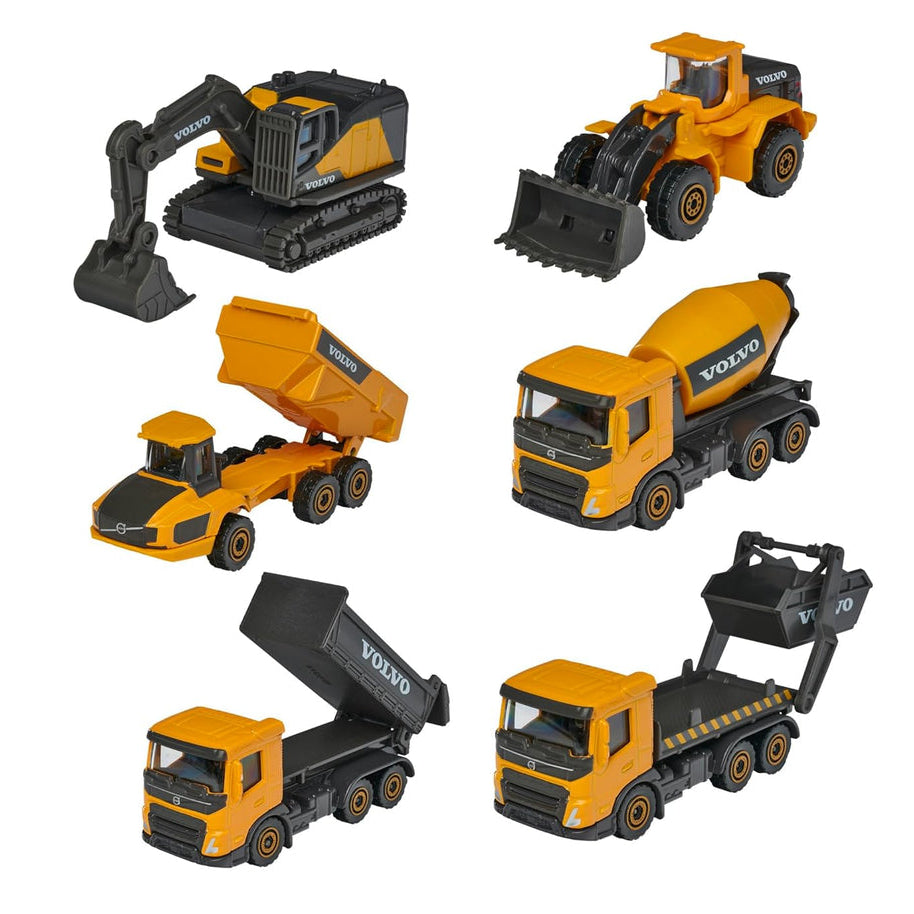 Majorette Volvo Construction Series (6 Assorted Models), Officially Licensed Die-Cast Metal Toy Vehicles with Moving Parts, for Kids and Collectors Aged 3+