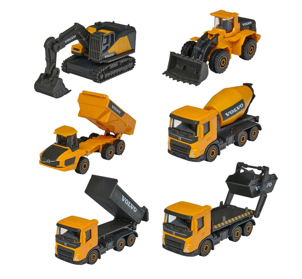 Majorette Volvo Construction Series (6 Assorted Models), Officially Licensed Die-Cast Metal Toy Vehicles with Moving Parts, for Kids and Collectors Aged 3+