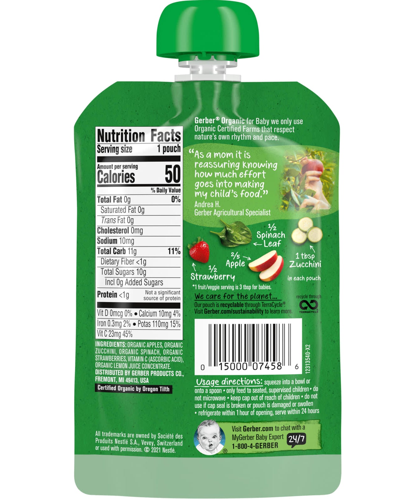Gerber Organic for Baby Sitter 2nd Foods - Apple Zucchini Spinach Strawberry Puree (99g) - USDA Organic Baby Food with Non-GMO Ingredients
