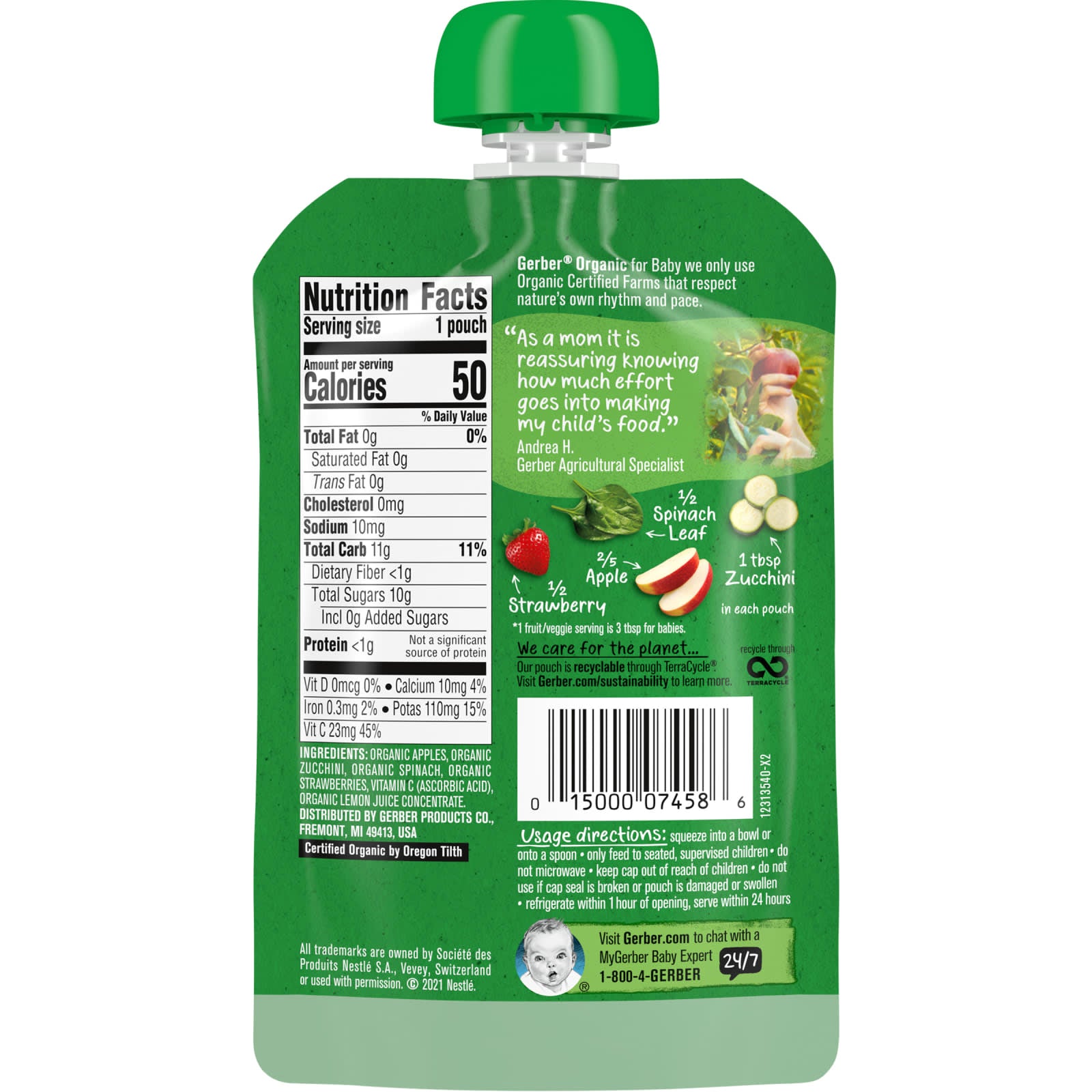 Gerber Organic for Baby Sitter 2nd Foods - Apple Zucchini Spinach Strawberry Puree (99g) - USDA Organic Baby Food with Non-GMO Ingredients