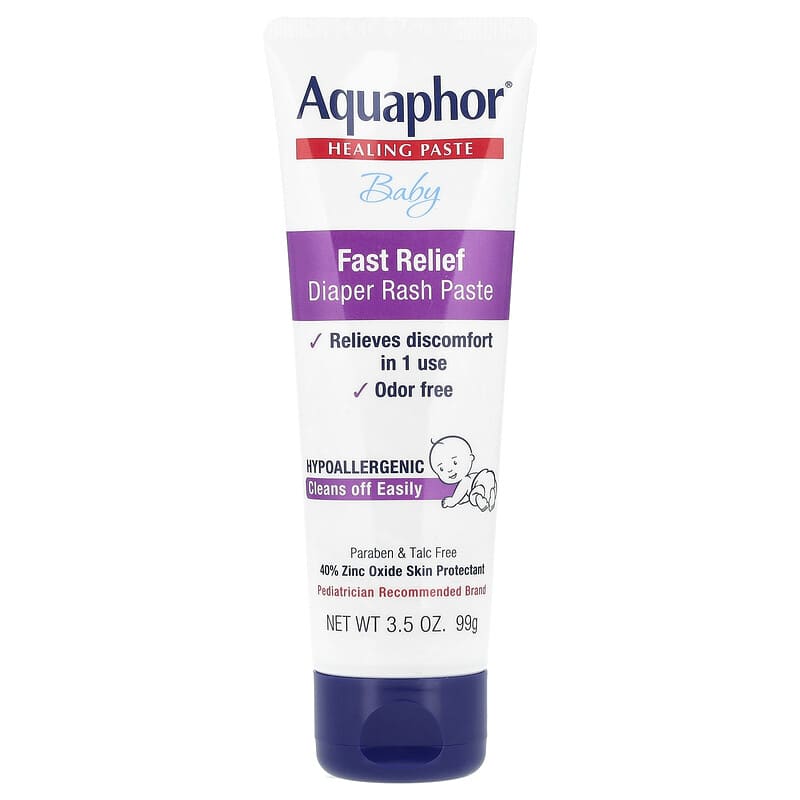 Aquaphor Baby Healing Paste Fast Relief Diaper Rash Paste 99g – 40% Zinc Oxide Skin Protectant, Hypoallergenic, Paraben & Talc Free, Pediatrician Recommended