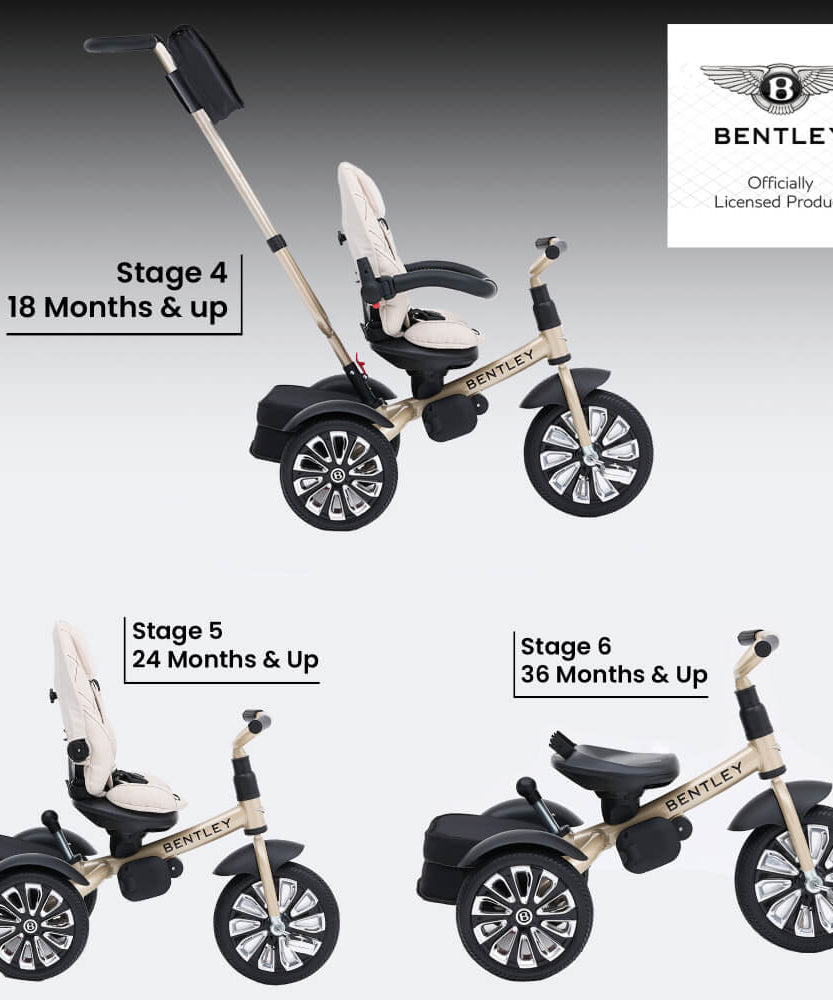 Bentley Mulliner 6-in-1 Convertible Baby Tricycle and Stroller – Luxury Baby Ride with Multiple Modes and Premium Design - MINIMEE KIDS