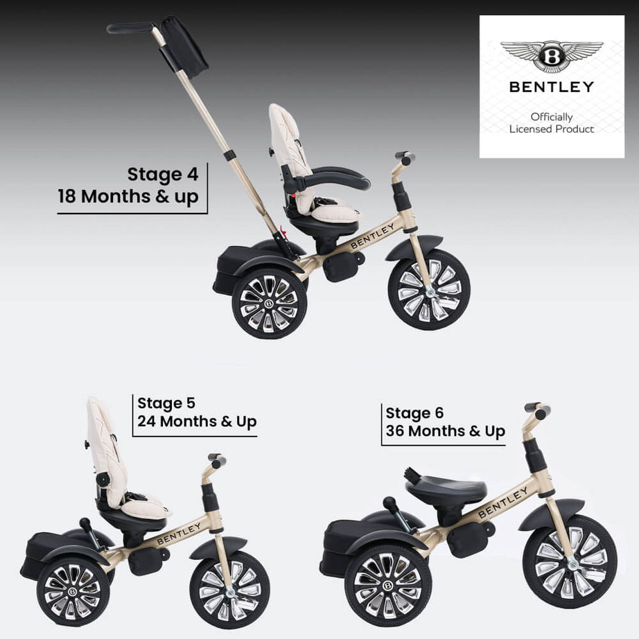 Bentley Mulliner 6-in-1 Convertible Baby Tricycle and Stroller – Luxury Baby Ride with Multiple Modes and Premium Design - MINIMEE KIDS