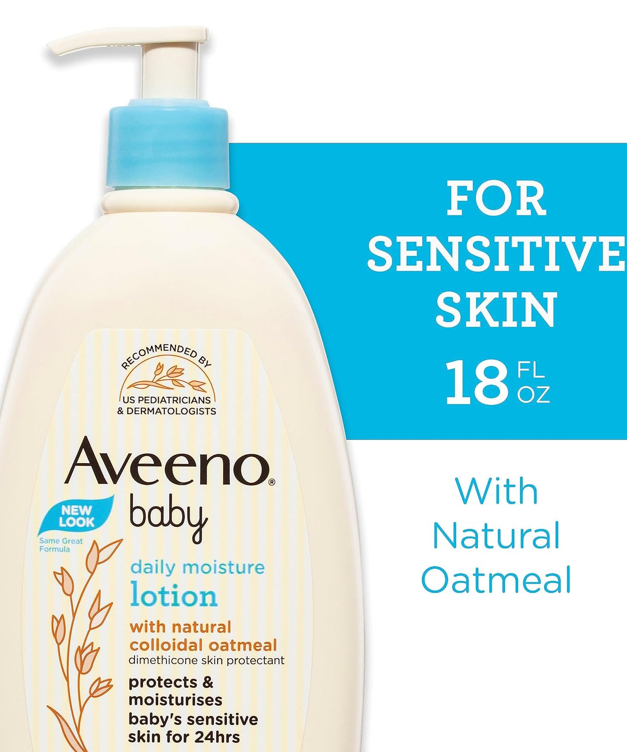 Aveeno Baby Daily Moisture Lotion with Natural Oat Flour (532ml) | 24-Hour Hydration for Newborns & Sensitive Skin | Pediatrician Recommended, Fragrance-Free & Non-Greasy | Made in Canada