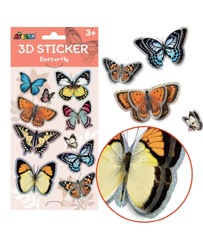 Avenir Nature-Themed 3D Stickers for Kids - Realistic Pop-Up Butterfly, Insect, and Flower Designs - Premium Multi-Layered Decorative Stickers for DIY Crafts & Creative Learning - Ages 3+