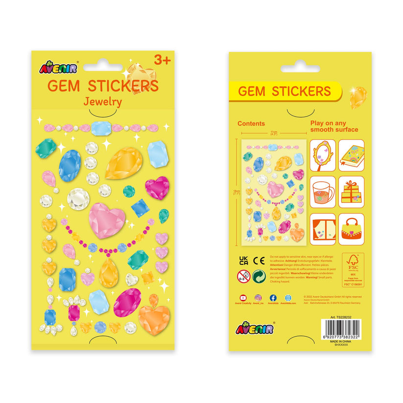 Avenir Gem Stickers for Kids – Self-Adhesive Rhinestone Craft Jewels in Assorted Styles (Flowers, Galaxy, Jewels, Rainbows) – Perfect for Arts & Crafts Projects, Personalization, and Creative Decoration – Ages 3+