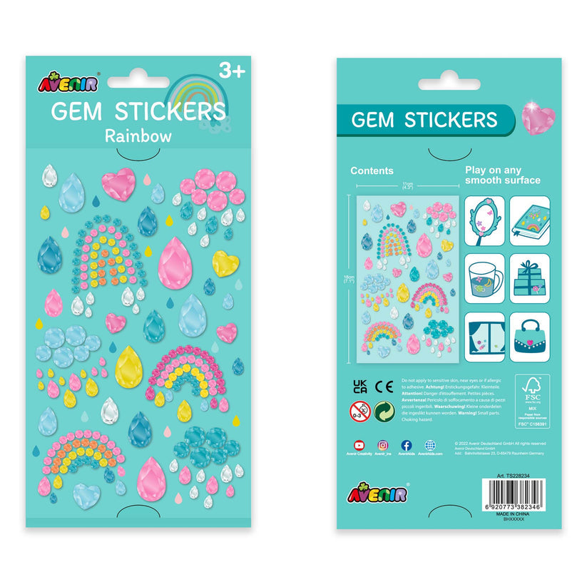 Avenir Gem Stickers for Kids – Self-Adhesive Rhinestone Craft Jewels in Assorted Styles (Flowers, Galaxy, Jewels, Rainbows) – Perfect for Arts & Crafts Projects, Personalization, and Creative Decoration – Ages 3+