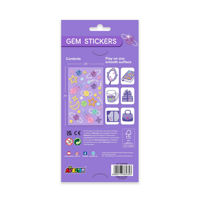 Avenir Gem Stickers for Kids – Self-Adhesive Rhinestone Craft Jewels in Assorted Styles (Flowers, Galaxy, Jewels, Rainbows) – Perfect for Arts & Crafts Projects, Personalization, and Creative Decoration – Ages 3+