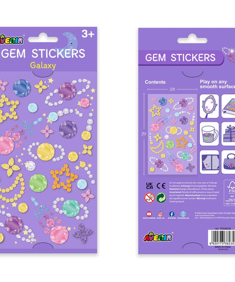 Avenir Gem Stickers for Kids – Self-Adhesive Rhinestone Craft Jewels in Assorted Styles (Flowers, Galaxy, Jewels, Rainbows) – Perfect for Arts & Crafts Projects, Personalization, and Creative Decoration – Ages 3+