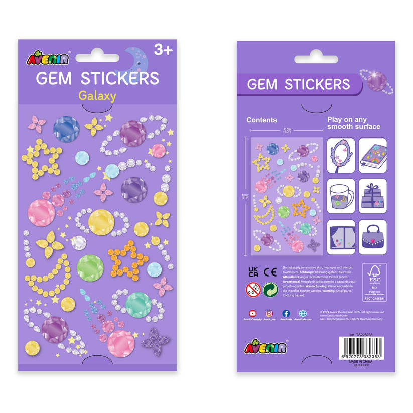 Avenir Gem Stickers for Kids – Self-Adhesive Rhinestone Craft Jewels in Assorted Styles (Flowers, Galaxy, Jewels, Rainbows) – Perfect for Arts & Crafts Projects, Personalization, and Creative Decoration – Ages 3+