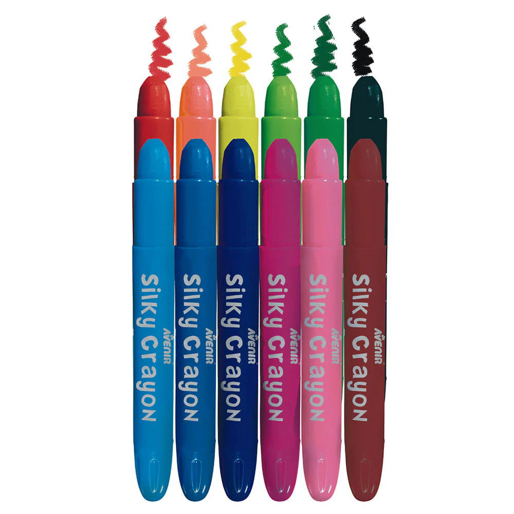 Avenir Silky Crayons Art Set - 12 Vibrant Water-Soluble Colors for Kids - 3-in-1 Versatility (Crayon, Pastel & Watercolor) with Lipstick-Style Twist Tubes - Safe & Non-Toxic for Ages 3+