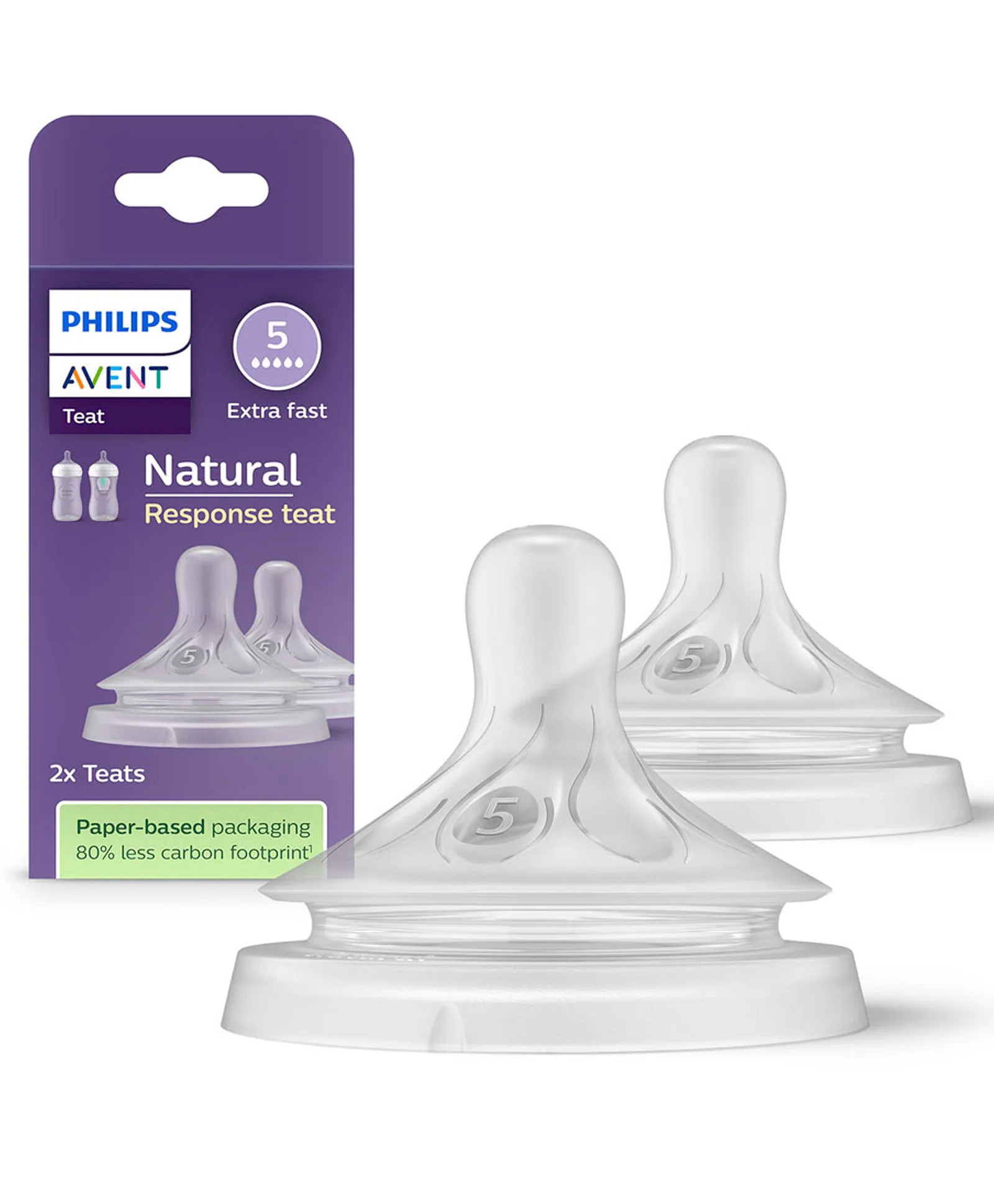 Philips Avent Natural Response Teat for 6+ Months | Flow 5 Teats (2-Pack) | SCY965/02
